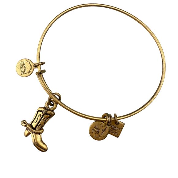 Alex And Ani Western Cowboy Boot Charm Expandable Bracelet Gold Finish - Picture 1 of 8